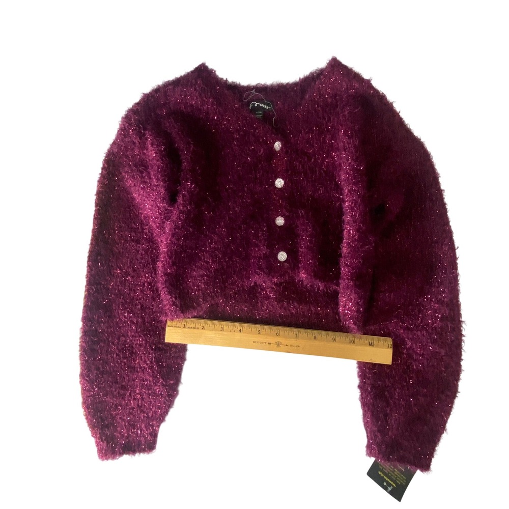 Art Class Girls Burgundy Fuzzy Sparkle Cardigan Sweater Size M 7/8